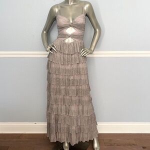 Gianni Bini Grace Metallic Plisse Sweetheart Neck Cut-Out Tiered Dress Rainbow